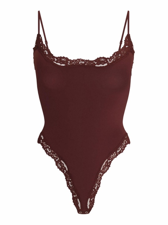 Skims Fits Everybody lace-trimmed cami stretch thong bodysuit Oxblood Small - Picture 12 of 12